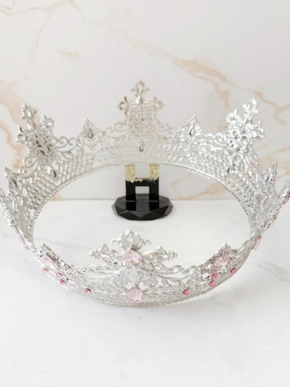 Silver Lion King Crown Pink Crystal Medieval Renaissance Royal Cosplay Tiara